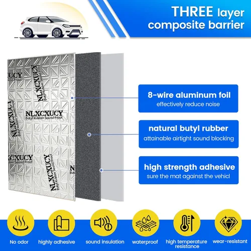 Miniatura 3 de NLXCXUCY 10 Piezas 80mil (2mm) 11 pies cuadrados (1 m²) Alfombrilla de Amortiguación de Sonido para Auto, Aislante de Sonido Automotriz de Butilo