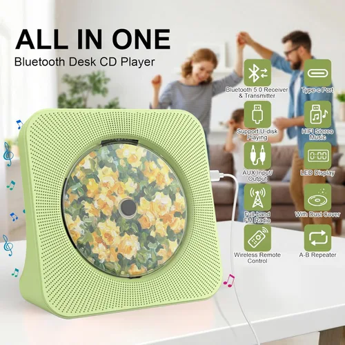 Miniatura 35 de Gueray Reproductor de CD portátil, reproductor de CD Kpop Bluetooth para escritorio con altavoz de sonido de alta fidelidad, radio FM, reproductor