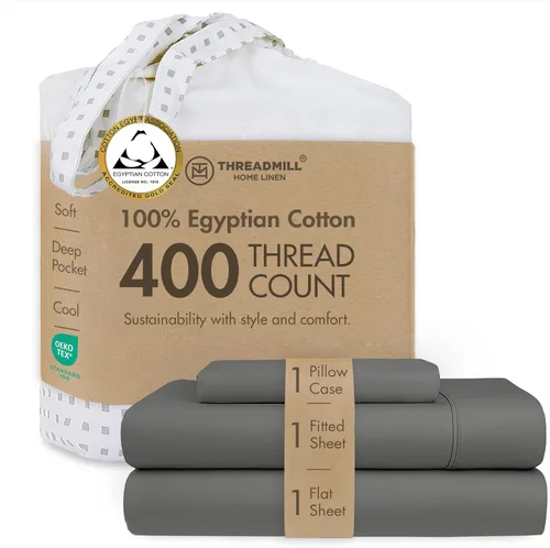 Miniatura 11 de Threadmill - Juego de sábanas de algodón egipcio para cama tamaño King Juego de sábanas de cama King 100% de algodón egipcio certificado Sábanas