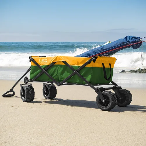 Miniatura 2 de Creative Outdoor - Carrito plegable todo terreno para exteriores, playa, parque, jardín, portón trasero, verde y amarillo