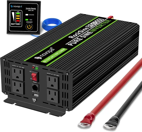 Miniatura 10 de NOVOPAL Inversor de corriente de onda sinusoidal pura de 1000 W, 1000 W, 12 V CC a 110 V 120 V CA, 4 salidas de CA, 1 puerto USB para automóvil, RV