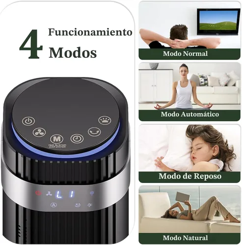 Miniatura 4 de Ventilador de torre para dormitorio, ventilador oscilante silencioso sin aspas de 28 dB con control remoto, 5 velocidades y 4 modos, temporizador