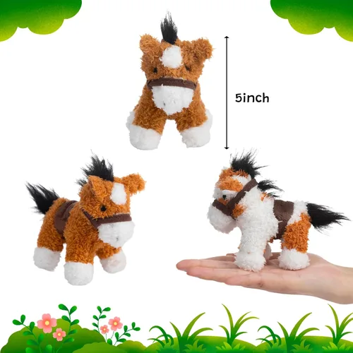 Miniatura 7 de HollyHOME 8 piezas de caballos de peluche, caballos mini de peluche a granel, caballos de peluche para fiestas temáticas de animales, cumpleaños