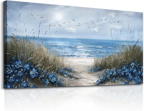 Miniatura 2 de KELIYUAN Arte de pared para sala de estar, lienzo decorativo de pared para dormitorio, oficina, decoración de pared de océano azul, imágenes de olas