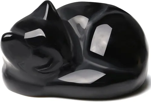 Miniatura 13 de QINJIEJIE Gato de Cristal de Obsidiana Negra de 2 Pulgadas, Piedras Preciosas de Gato Negro, Decoraciones de Estatua de Piedra Curativa, Lindas