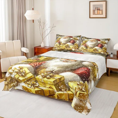 Miniatura 43 de Erosebridal Juego de ropa de cama individual con diseño de árbol de Navidad, muñeco de nieve, decoración de corona de Navidad, sábana bajera