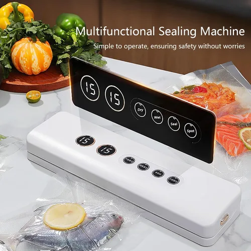 Miniatura 4 de Máquina selladora al vacío con diseño portátil inalámbrico para cocina, camping y RV, 3 modos de sellado con alimentos secos y húmedos (blanco)