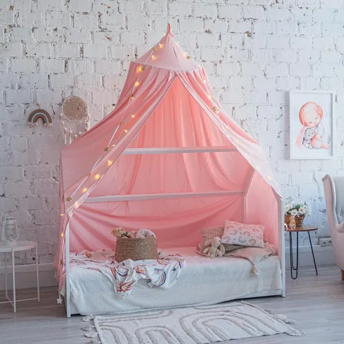 Miniatura 7 de Toldo de Cama Bollepo con Luces - Toldo Rosa de Princesa para Habitación de Niñas Individual, Doble, Matrimonial, Queen Cama Infantil, Toldo
