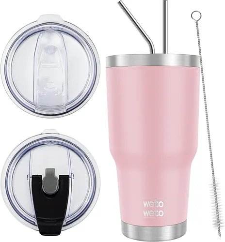 Miniatura 21 de WETOWETO - Vaso de 30oz, taza de viaje con aislamiento al vacío de acero inoxidable, taza de café y agua con recubrimiento en polvo de doble pared
