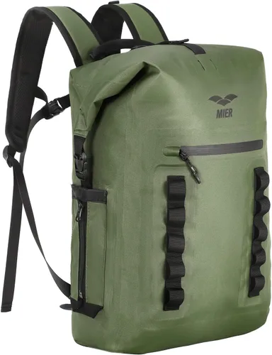 MIER Mochila impermeable Saco con cierre de parte superior enrollable Bolsa seca ligera, Mochilas tipo mochila Verde oscuro