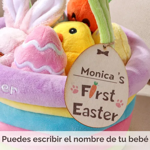 Miniatura 4 de Primer juego personalizado de relleno de cesta de Pascua para bebé, 7 unidades, conejito de peluche de huevo, zanahoria para bebés, niñas, niños