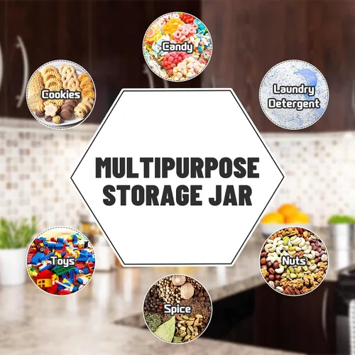 Miniatura 4 de Woozettn 2 Pack Plastic Cookie Jars,1 Gallon Hexagon Candy Jars with Lid,Clear Hexagon Containers for Kitchen,Office,Dry Food,Snacks,Craft,Laundry