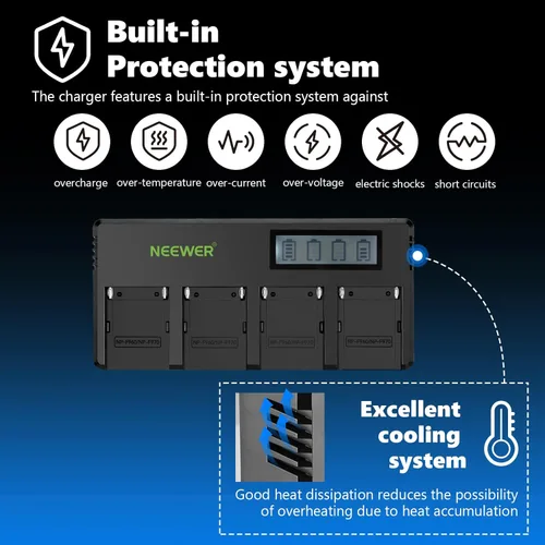 Miniatura 3 de Neewer Paquete de 4 baterías de repuesto de 7.4 V 6600 mAh NP-F970 con cargador de batería de 4 canales y adaptador de corriente, compatibles