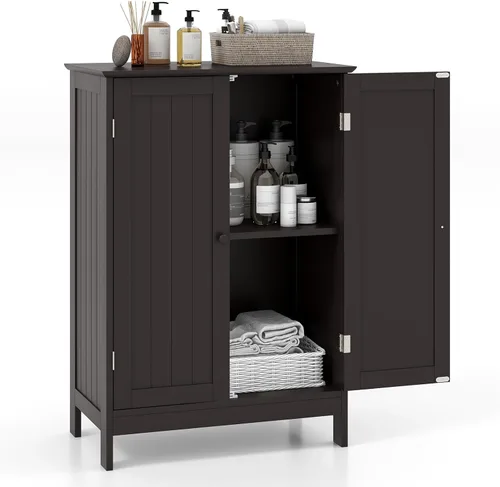 Miniatura 11 de BECOMFORT Armario de almacenamiento de baño, armario de piso con puertas dobles y estante ajustable, muebles modernos para el hogar, organizadores