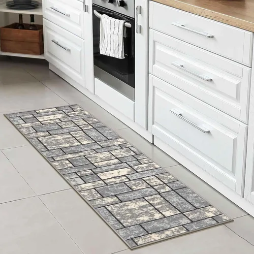 Miniatura 44 de Ottomanson Alfombra de pasillo de 20 x 53 pulgadas, antideslizante, fácil de limpiar, alfombra de lavandería, duradera y apta para mascotas