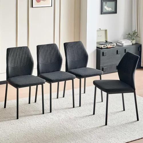 Miniatura 24 de Juego de 4 sillas de comedor de piel sintética marrón, cómodas sillas de cocina tapizadas sin brazos con patas de metal negro para sala de estar