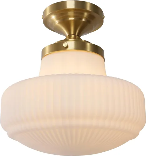 Miniatura 24 de Lámpara de Techo Verde Semiempotrada Vintage de Latón Antiguo Luz Empotrada Superior de Cristal Dorado Candelabro para Casa de Campo Armario Entrada