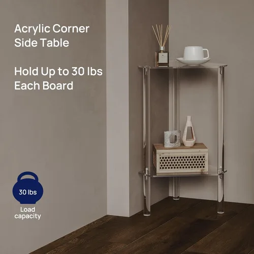 Miniatura 4 de HMYHUM Mesa auxiliar triangular de acrílico transparente, mesa auxiliar de esquina para espacios pequeños, mesa decorativa pequeña para sala