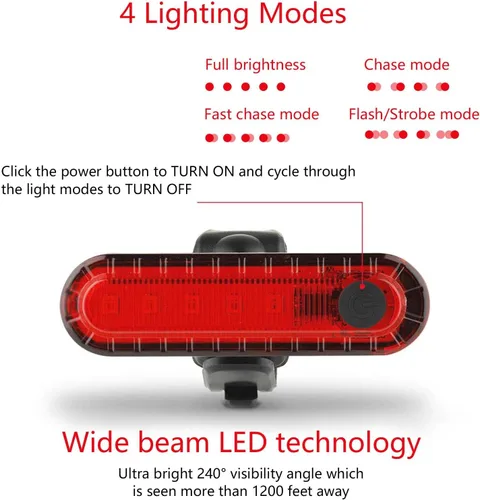 Miniatura 5 de Paquete de 2 luces traseras de bicicleta recargable, luz trasera roja para bicicleta de noche, luces traseras de bicicleta con gran duración
