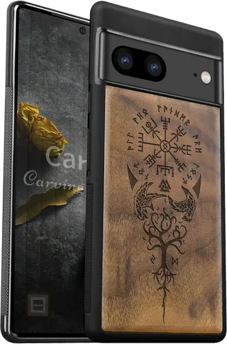 Miniatura 7 de Carveit Funda de madera para Pixel 7 [madera natural y TPU suave negro] a prueba de golpes, funda de madera única y elegante compatible con Google