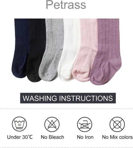 Miniatura 8 de Petrass Medias de punto trenzado para bebés y niñas, medias de algodón sin costuras con pies completos, leggings sin costuras para niñas recién