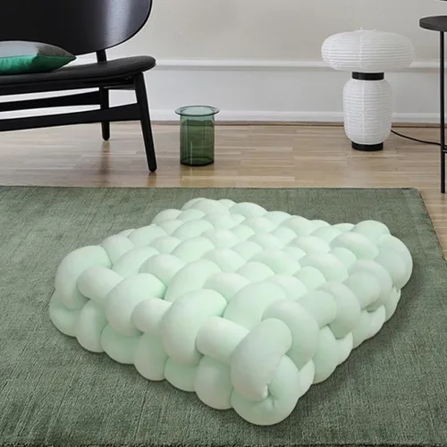 Miniatura 14 de Almohada decorativa cuadrada con nudo de 13 pulgadas, almohada anudada de terciopelo negro, almohada de piso de 8 bolas para sala de estar, ventana