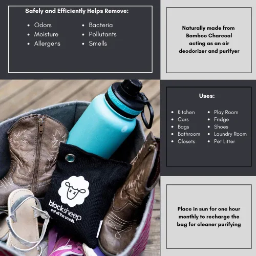 Miniatura 6 de Black Sheep - Bolsa purificadora de aire natural de carbón de bambú - Elimina olores en hogares, automóviles, bolsos, zapatos, armarios y más - 7.05