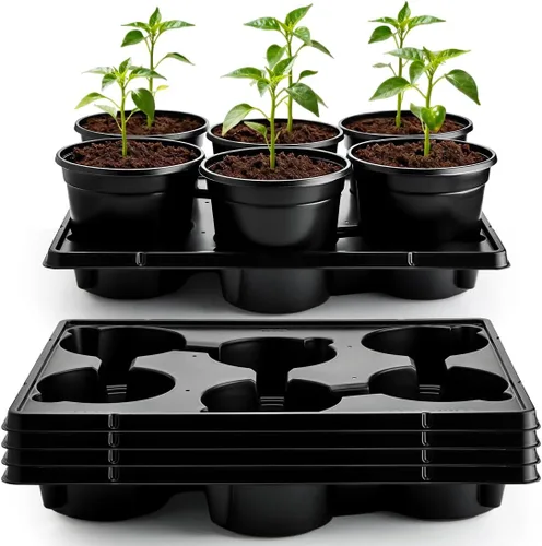 Miniatura 11 de RooTrimmer Bandejas redondas de 12 celdas para macetas de semillero gruesas y duraderas, bandejas de transporte para sostener macetas de 4 pulgadas