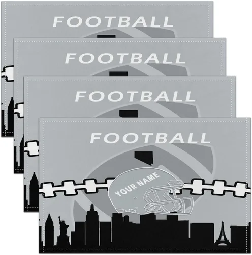 Miniatura 14 de Erosebridal Juego de 4 manteles individuales personalizados de fútbol de 12 x 18 pulgadas, manteles individuales para adultos, manteles individuales