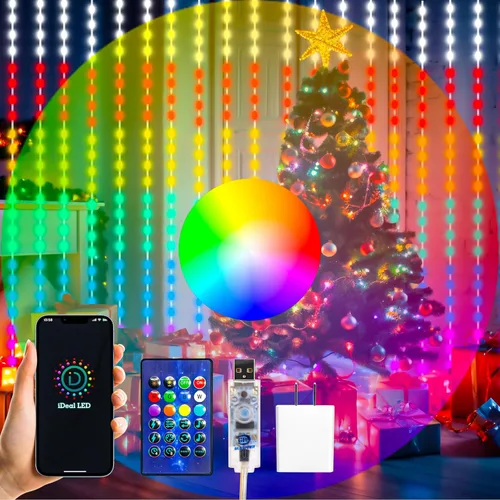 HXWEIYE 300 luces LED de cortina de hadas, 9.8 x 9.8 pies, enchufe USB, 8 modos de luces colgantes de Navidad con control remoto para dormitorio,