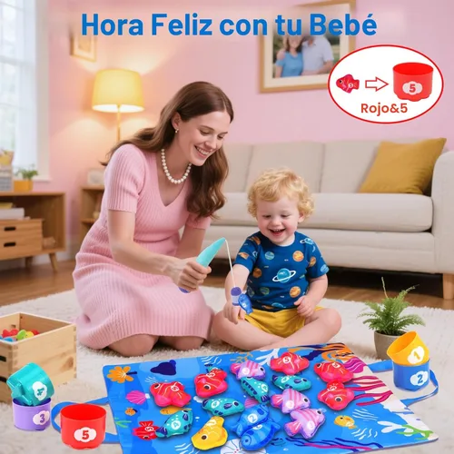 Miniatura 6 de Arovan Juguetes Montessori para niños de 1 año, juego de pesca de tela con tazas apilables, juguetes para niños de un año, regalo de primer