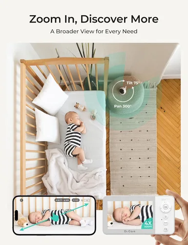 Miniatura 6 de Dr.Care VistaView Lite RB Smart WiFi Monitor de bebé – Pantalla dividida 720P de 4 pulgadas y control de aplicación de cámara 1080P, alertas