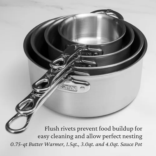 Miniatura 8 de Thomas Keller Insignia by Hestan - Calentador de mantequilla de acero inoxidable de 0.75 cuartos de galón, compatible con placa de inducción