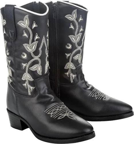 Miniatura 7 de TuffRider Botas occidentales florales negras para niños pequeños, color negro, con calcetines a rayas surtidos