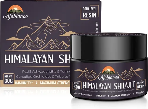 Miniatura 7 de Ajoblanco Resina Shilajit orgánica natural del Himalaya de 600 mg – Resina Shilajit de oro del Himalaya con mezcla ayurvédica orgánica en alta