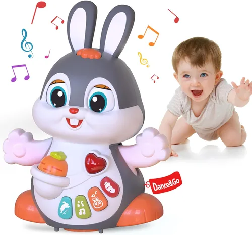 Yerloa Juguete de conejo bailarín cantante para bebés de 6 a 12 meses, conejito musical para niños de 1 a 2 años, juguete para la hora boca abajo,