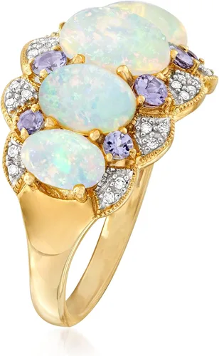 Miniatura 3 de Ross-Simons Anillo de ópalo etíope y tanzanita con diamantes en oro amarillo de 14 kt