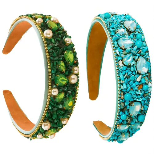 Diadema de moda para mujer con decoración de diamantes de imitación, color caramelo, perfecta para niñas y fiestas, verde + azul