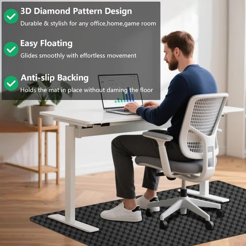 Miniatura 6 de AiBOB Tapete para silla de juegos para suelos de madera dura, tapete para silla de oficina de 48 x 36 pulgadas para suelos duros y de azulejos, Negro
