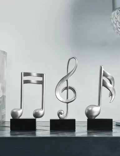 Miniatura 3 de HAUCOZE 3 piezas de decoración de notas musicales regalo musical mesa centro de mesa escultura estatua para sala de piano casa oficina plata 7.5