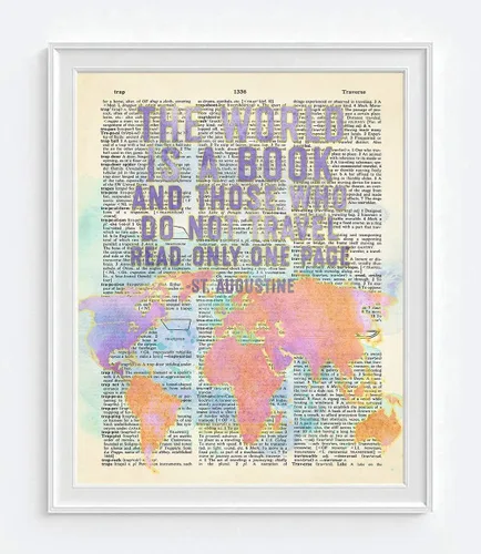 Miniatura 2 de Cartel decorativo de pared con cita de San Agustín, con texto en inglés «The World Is a Book and Those Who Do Not Travel»