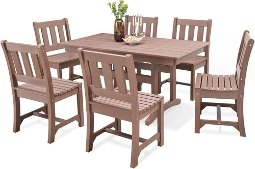 Miniatura 9 de Psilvam Sillas de comedor para patio, silla de patio de madera de polietileno para exteriores, resistente a la intemperie, que nunca se oxida