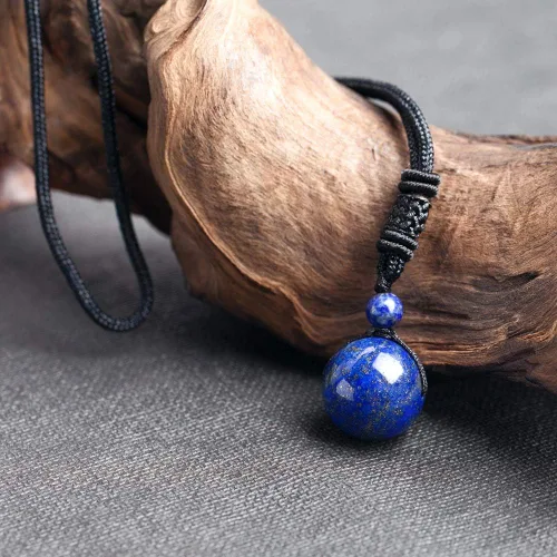 Miniatura 23 de iSTONE Collar unisex con dije de cuentas redondas auténticas, cadena de cuerda negra de 24 pulgadas para hombres y mujeres