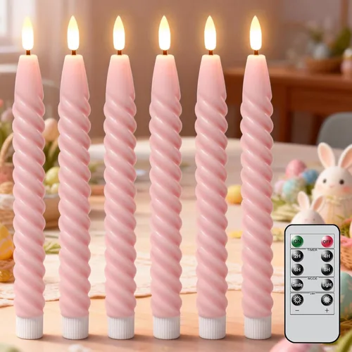 Miniatura 7 de Velas cónicas sin llama de flores moradas con temporizador remoto, velas LED que funcionan con pilas, mecha 3D cálida parpadeante, velas de cera