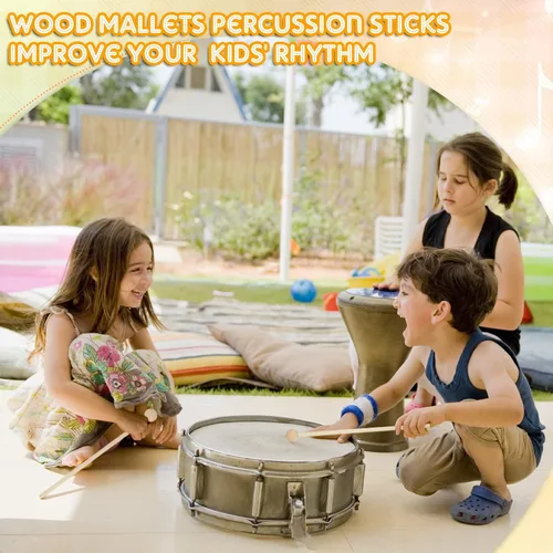 Miniatura 6 de 20 mazos de madera de percusión glockenspiel palitos de xilófono pequeños palitos musicales de madera, carillón de cabeza redonda, tambor de madera