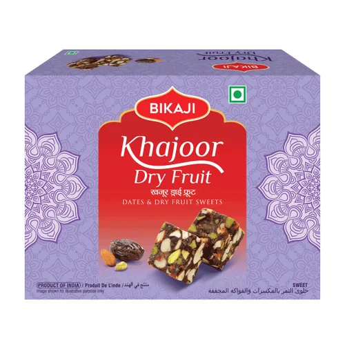 Bikaji Khajoor Burfi de frutas secas | Halwa 8.81 oz (250 g) Postre indio sin azúcar añadido con dátiles y frutos secos mixtos, auténtico mithai