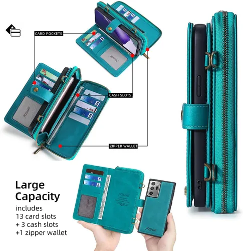 Miniatura 4 de Compatible con Samsung Galaxy Note 20 Ultra Glaxay Note20 Plus 5G - Funda tipo cartera multifunción 2 en 1 desmontable magnética para teléfono Azul