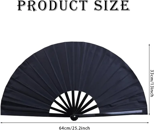 Miniatura 2 de Abanico plegable grande para rave, ventilador chino de Kung Fu Tai Chi para hombres y mujeres, festivales de boda, decoración de fiesta de Negro