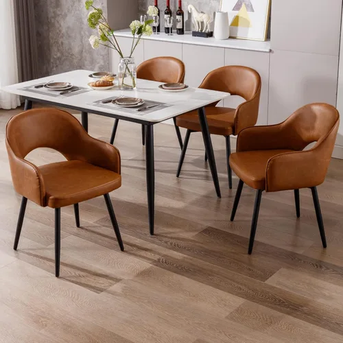 Miniatura 7 de Ya-Home Juego de 2 sillas de comedor giratorias modernas, cómodas sillas laterales tapizadas de piel sintética con respaldo hueco, patas de metal