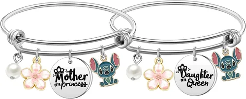 KTENME Regalo para el Día de la Madre para mujeres y niñas, 2 pulseras de joyería para madre, madre, madrastra regalo de cumpleaños de hija